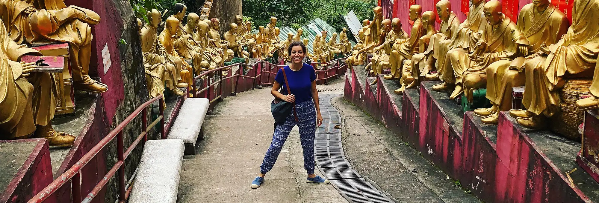 Student on the path leading to the Ten Thousand Buddhas Monastery in Hong Kong