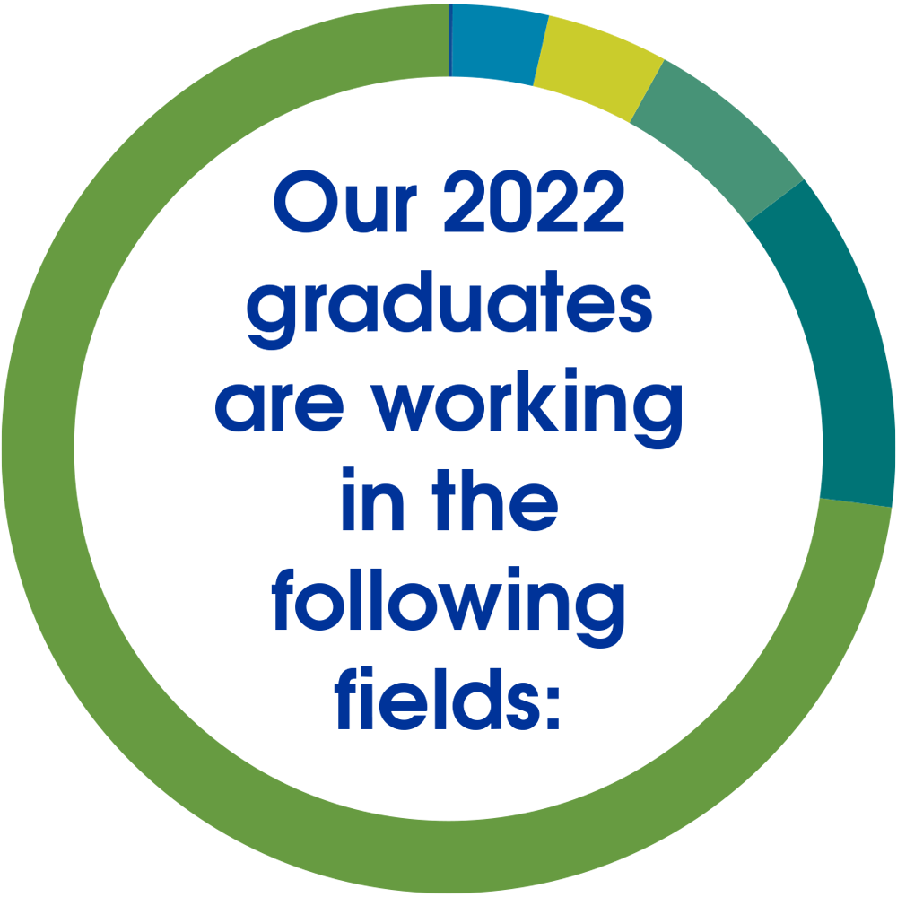 colorful donut chart illustrating 2022 graduates are working in specific fields